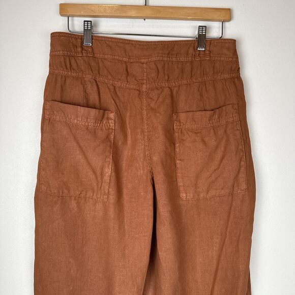 WRAP London Women's Rust Orange 100% Linen Wide Leg Cropped Pants Lagenlook Sz 8 - Picture 6 of 10